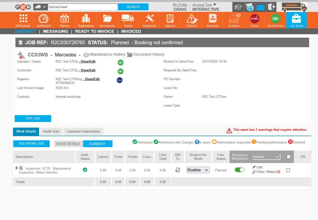 Step 13 – The status has now changed to Planned (saved) indicating that all parties on the jobsheet can see the job in their list of jobs.