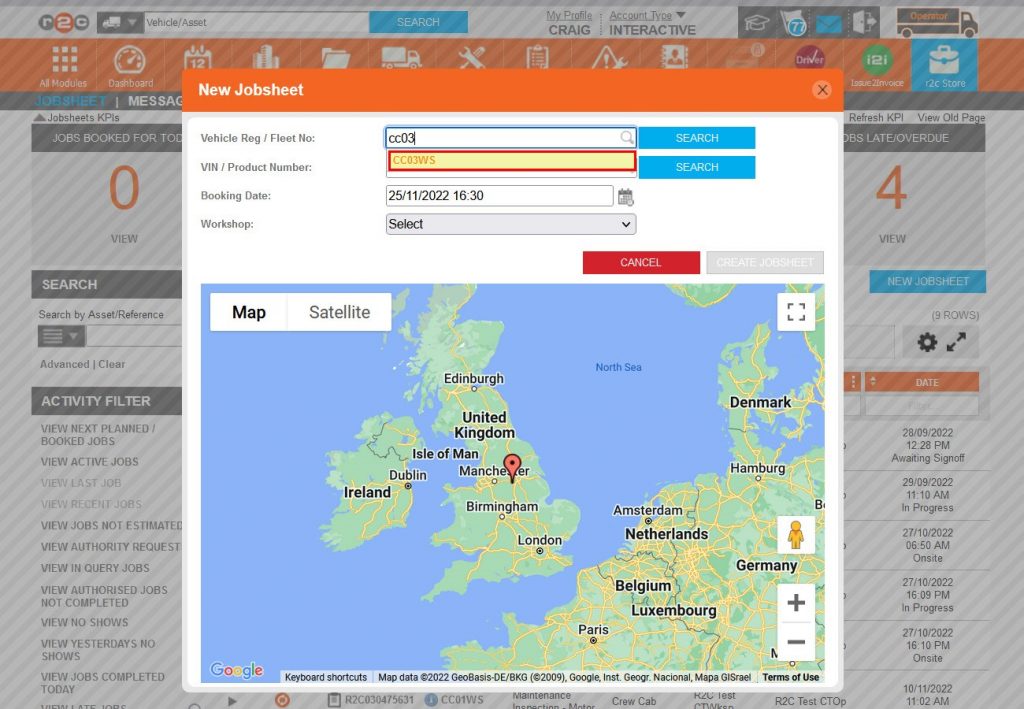 Step 2 – Next, search for the Vehicle Reg/Fleet number and select a match from the drop-down list.