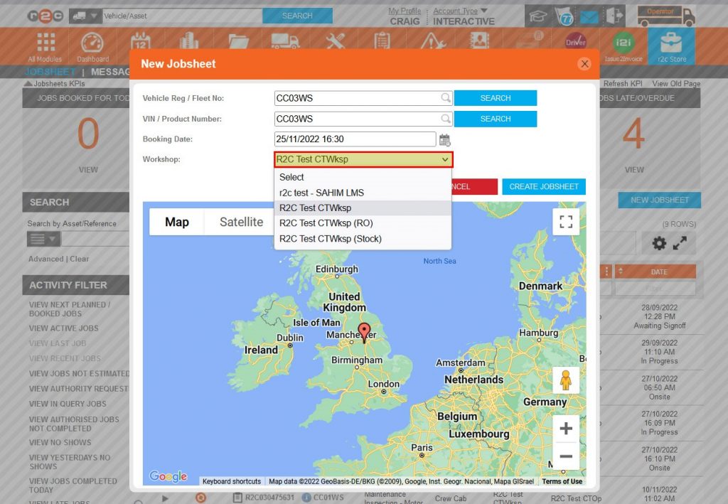 Step 3 – Operators and R&M’s then have the option to select the name of the repairer from their approved repairers list, Note: Workshops do not have this option as the jobsheet will automatically be allocated to the workshop.