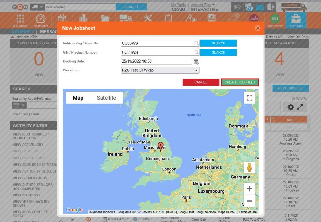 Step 4 – Click CREATE JOBSHEET