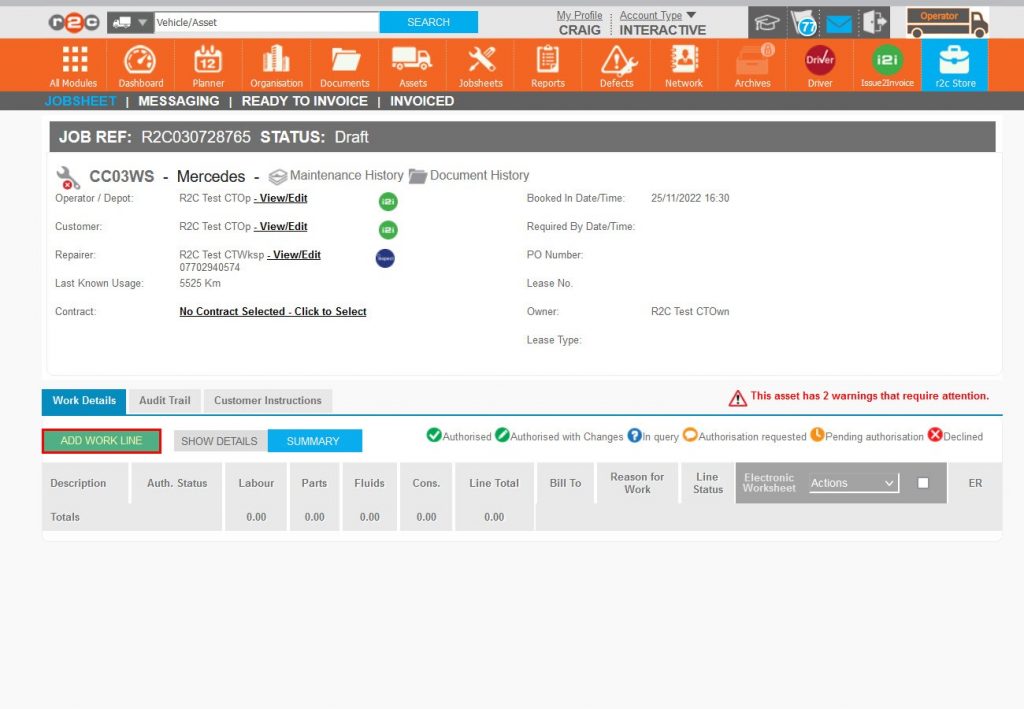 Step 9 – To add a task work line click ADD WORK LINE.