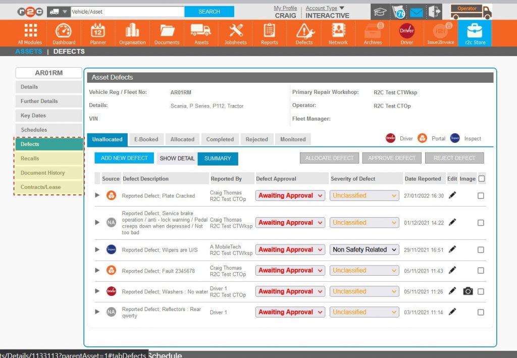 Step 8 – The additional details of an asset consists of Defects, Recalls, Document History and Contracts/Lease tabs.