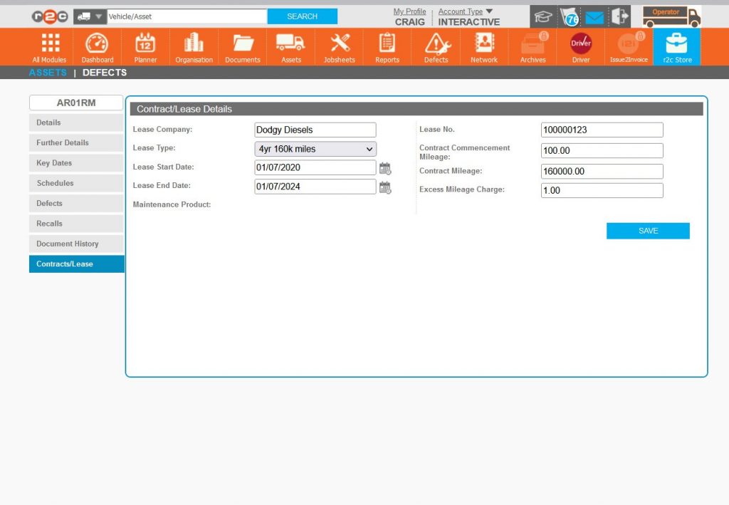 Step 12 – The Contracts/Lease tab is available to add any relevant information which can then be monitored via the compliance report.