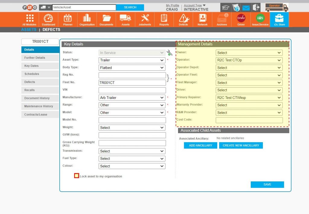 Step 3 – The first tab displays the Key Details and the Managements Details of the asset. It is important to keep the management details up to date. The organisations assigned here will be given the same access to the asset record. To limit their ability to amend selected data, click ‘Lock asset to my organisation’ followed by SAVE.