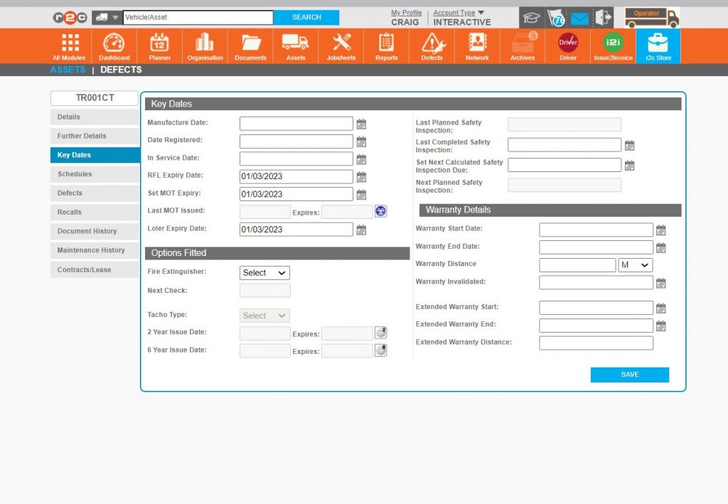 Step 7 – Many of the fields in the asset’s details are optional, however where Earned Recognition is to be utilised, the Manufacture Date, Date Registered and In Service Date should also be completed.