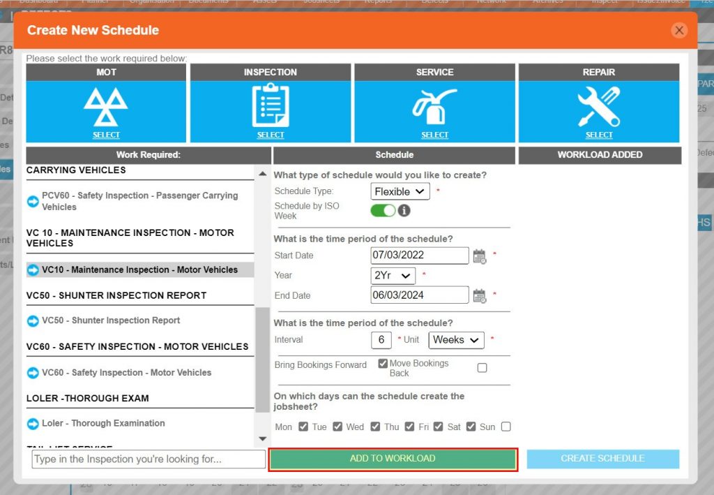 Step 14 – Once all the options have been set, click ADD TO WORKLOAD.