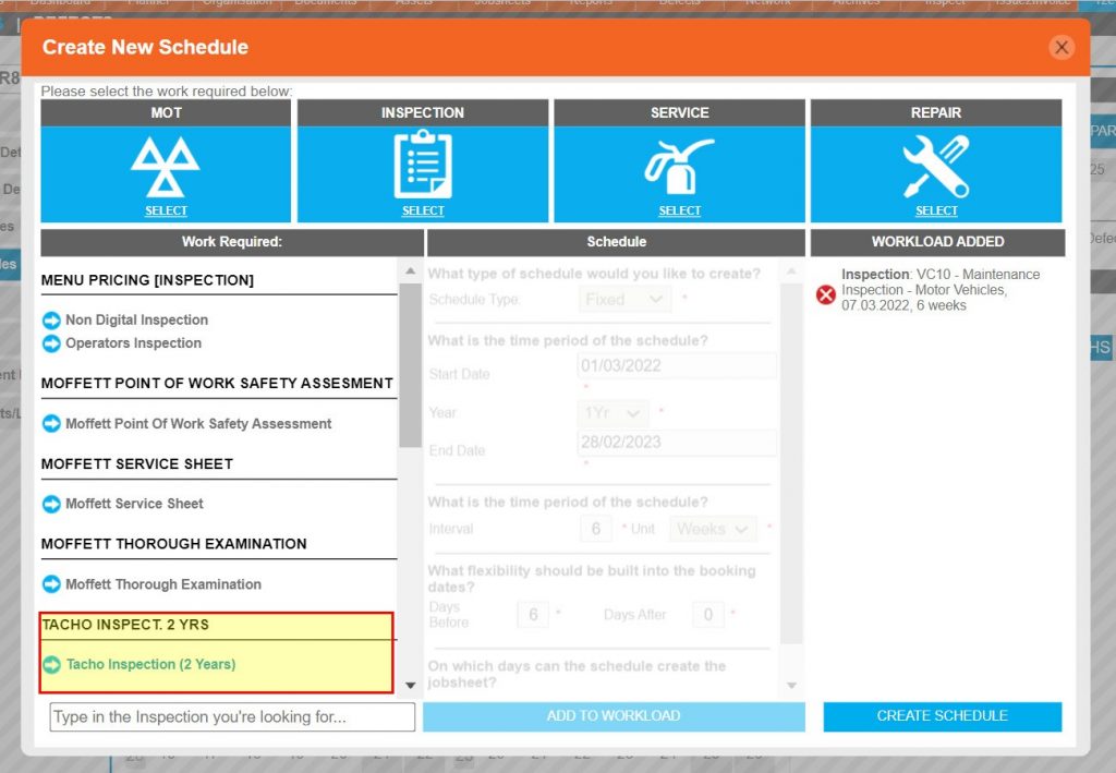 Step 16 – The next inspection type can now be configured in the same way.
