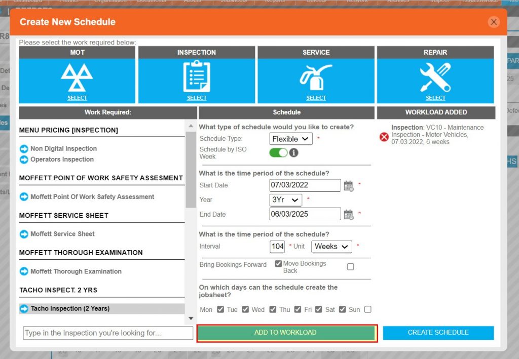 Step 17 – Care should be taken when setting the interval, i.e. if the inspection is a 2 yearly the interval will be 104 weeks. Additionally, this should not be set as the default safety inspection.