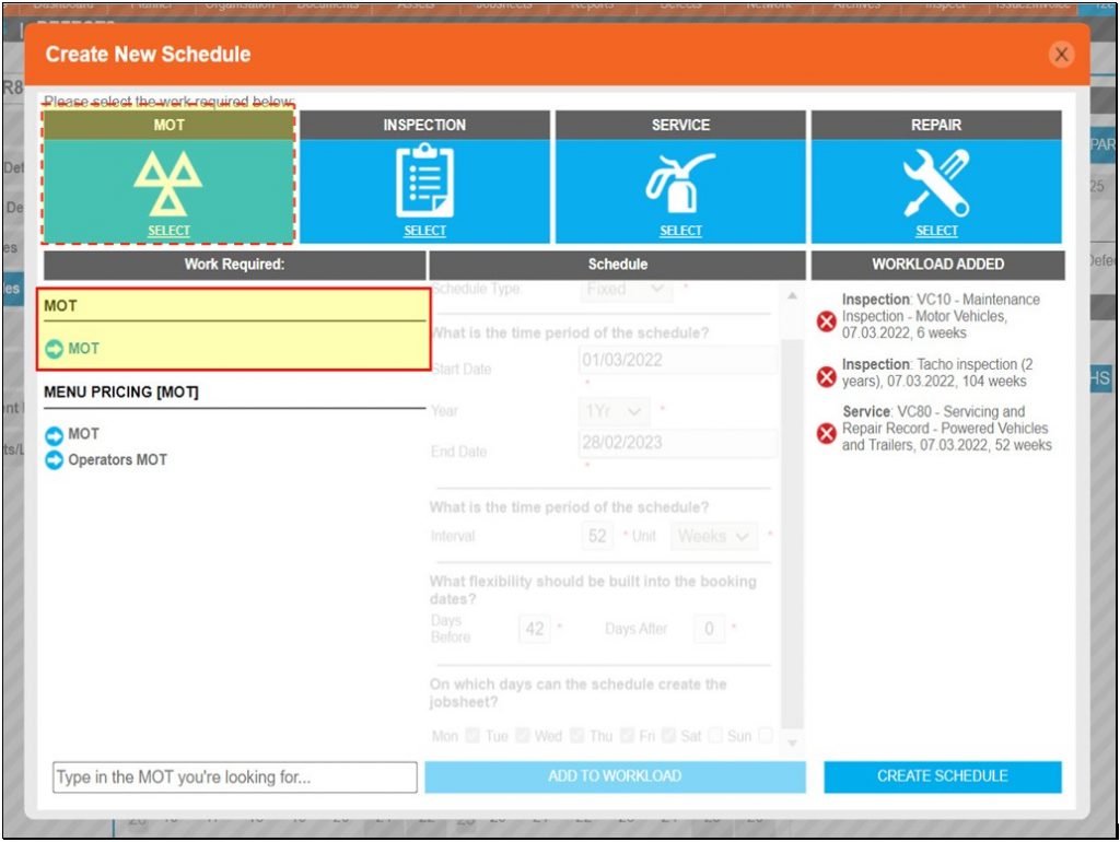 Step 21 – The last type of schedule may be an MOT.