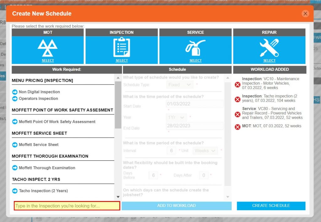 Step 24 – The name of the schedule can now be typed in the free text box under Work Request column.