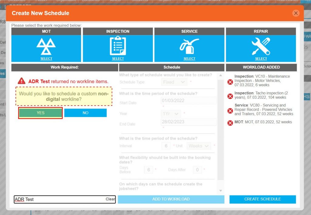 Step 25 – Custom schedules will not provide an electronic worksheet to be used with inspect but can be configured and utilised in the same way in all other aspects.