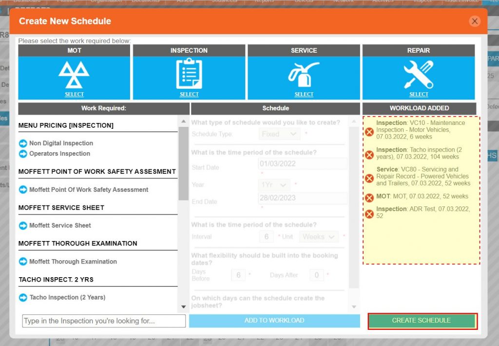 Step 26 – Once all the required schedules have been added to workload, click CREATE SCHEDULE.