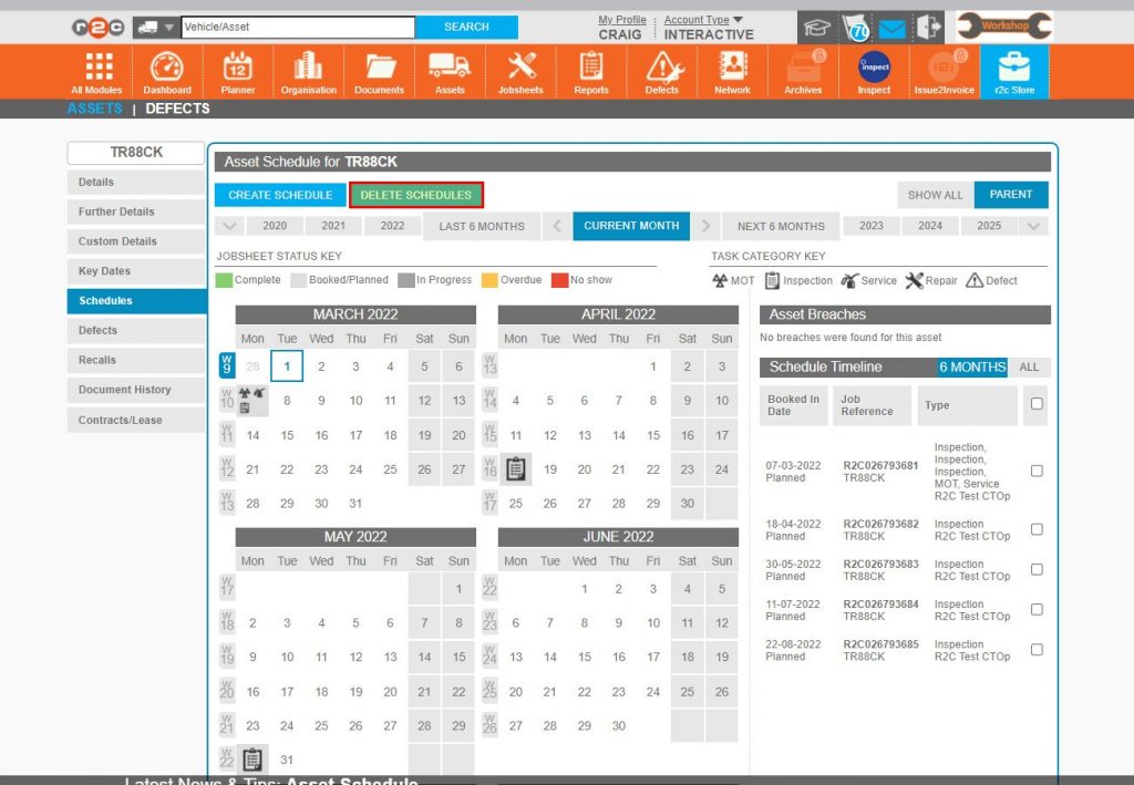 Step 29 – As confirmation, the DELETE SCHEDULES button is now active indicating that schedules exist.