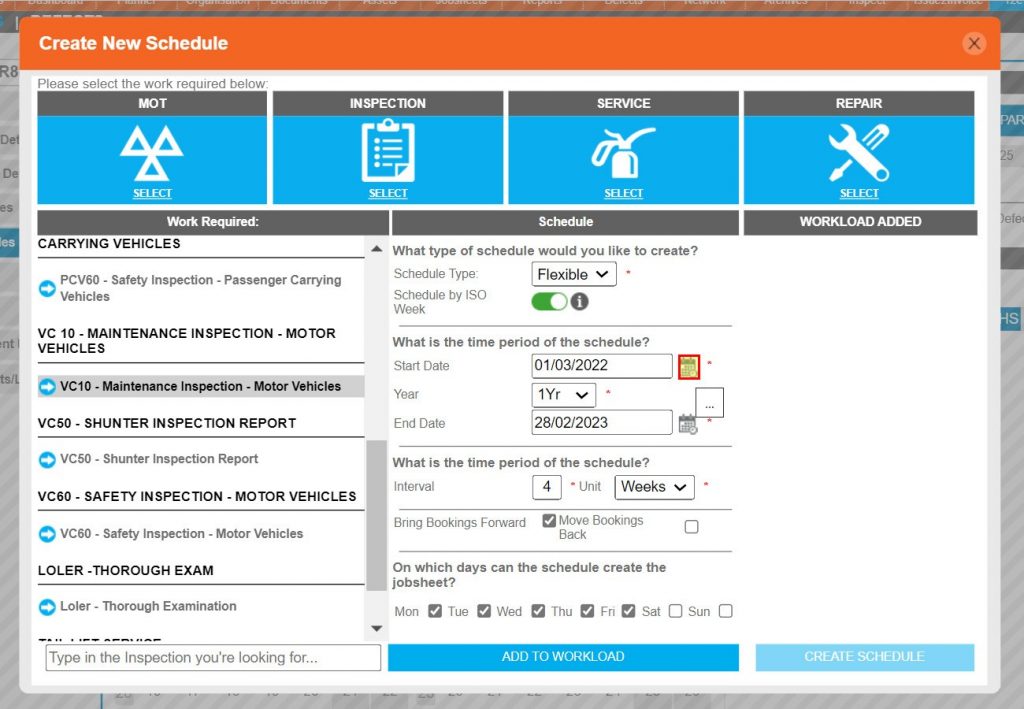 Step 8 – The start date should now be entered with the use of the date picker, this date will be taken from the assets documentation and can only be in the future.