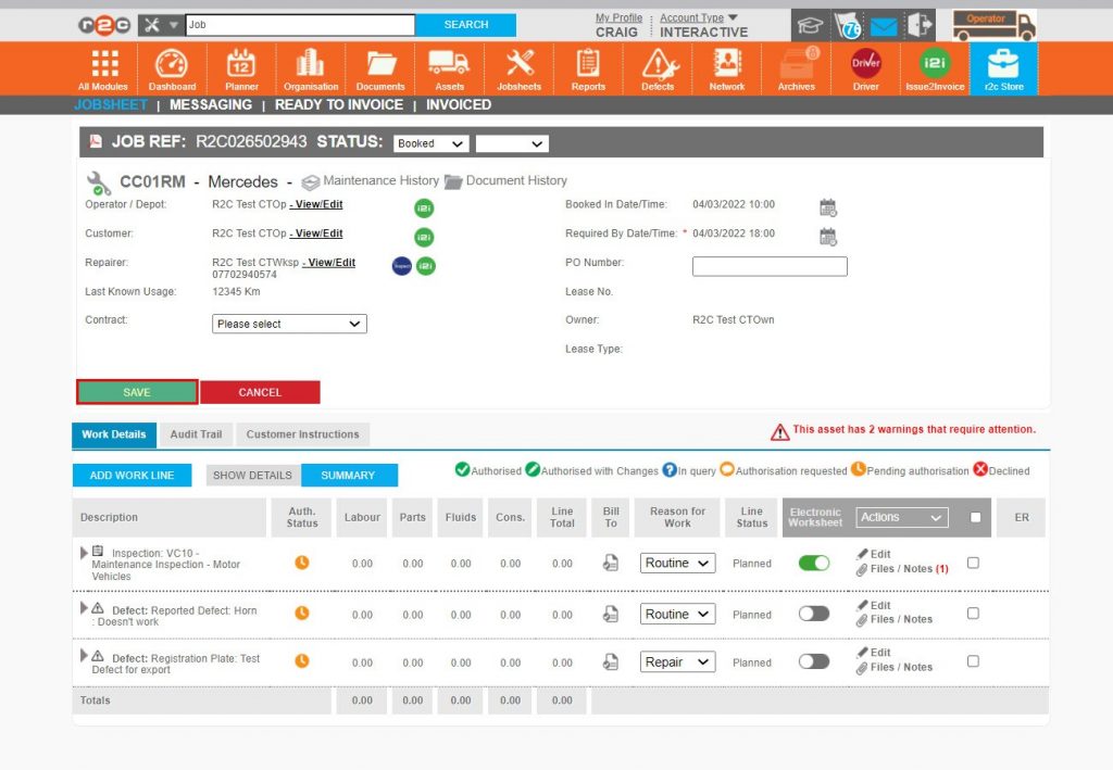 Step 9 – The jobsheet can now be saved.