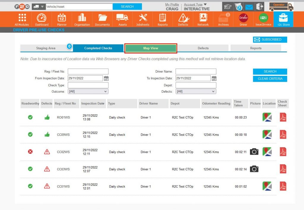 Step 15 – The Driver module also consists of a number of smaller tools, the first of which is the Map View.