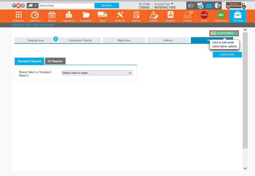 Step 21 – General email notifications can be switched on via ‘My Profile’ but these do not include the more specific to role, driver defect email notifications. To turn these notifications on Click SUBSCRIBED.