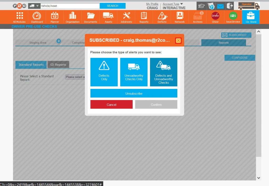 Step 22 – There are three levels of subscription available, Defect Only, Unroadworthy Only or Defects and Unroadworthy checks. Once the alert type has been selected, emails will be triggered to the registered email account.