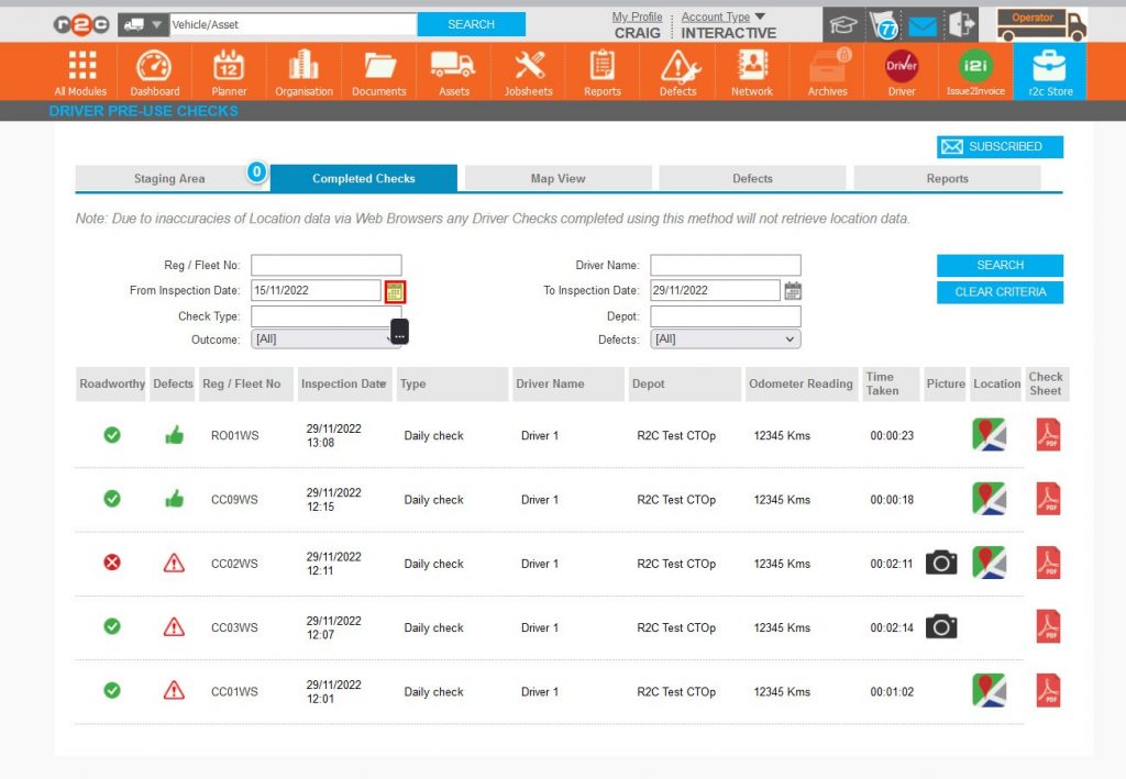 Step 4 – To monitor just the checks received today, amend the ‘From Inspection Date’ to today and Click Search.