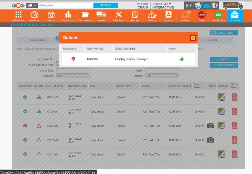 Step 6 – The free text entered by the driver can now be reviewed, additionally, if multiple defects were raised during this check, they would display in a list view.