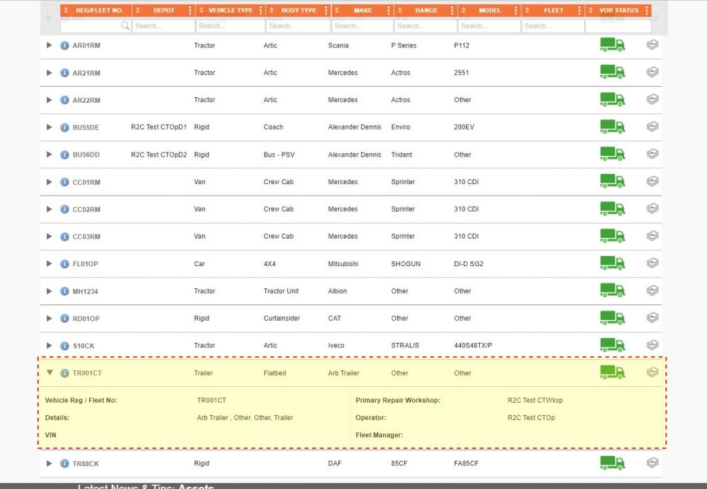 Step 13 – The new asset can be found on the assets page and jobsheet processed against it.
