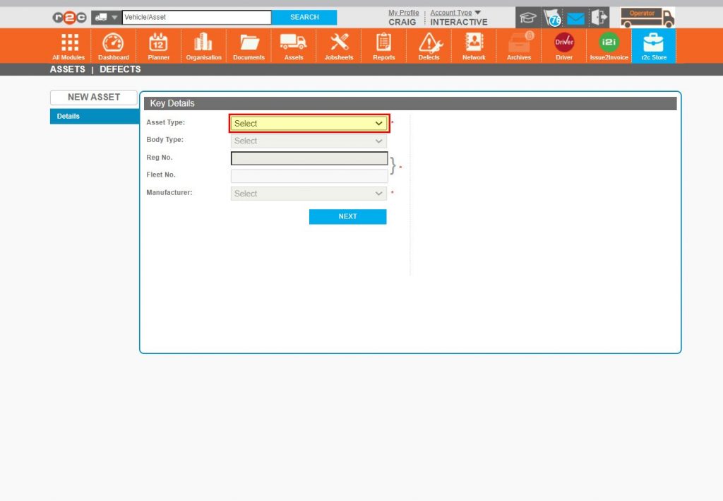 Step 3 – The first of the three mandatory fields on this screen is Asset Type, Click to select.