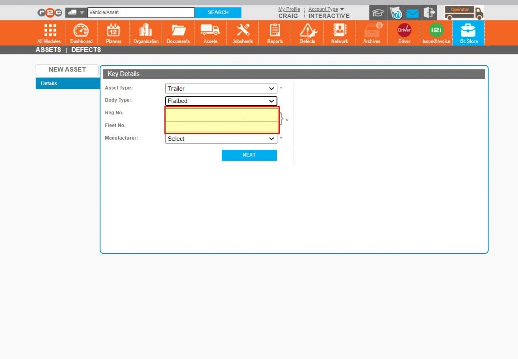 Step 6 – The ‘Reg No.’ and/or ‘Fleet No.’ are next.