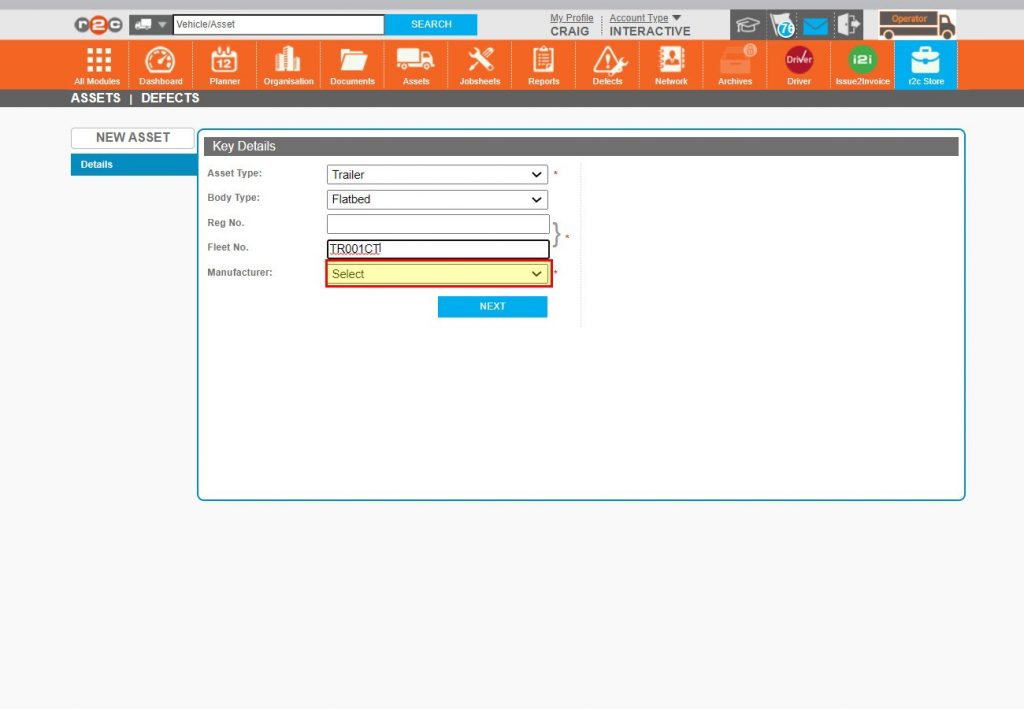 Step 7 – The ‘Manufacturer’ can now be selected.