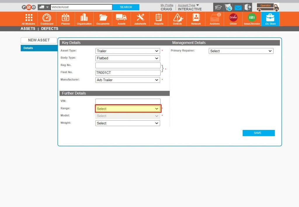 Step 9 – The screen will expand to display two additional mandatory fields, ‘Range’ and ‘Model’, if this information is not available or not deemed as important at this time, ‘Other can be selected.