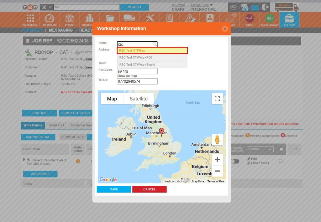 Step 3 – Begin typing over the current repairer’s name to produce a drop-down list of matching and approved repairers. The required repairer can now be selected.