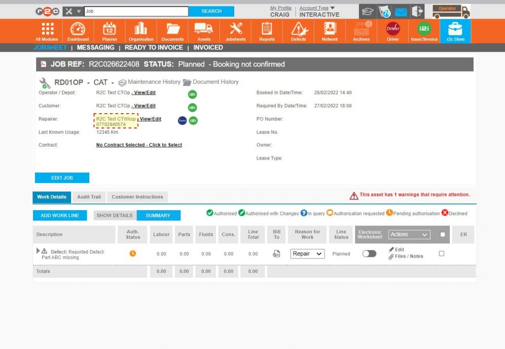 Step 5 – The reallocation is now complete, whereby the jobsheet will have disappeared from the original repairers list and reappeared in the new repairers list making it immediately available.