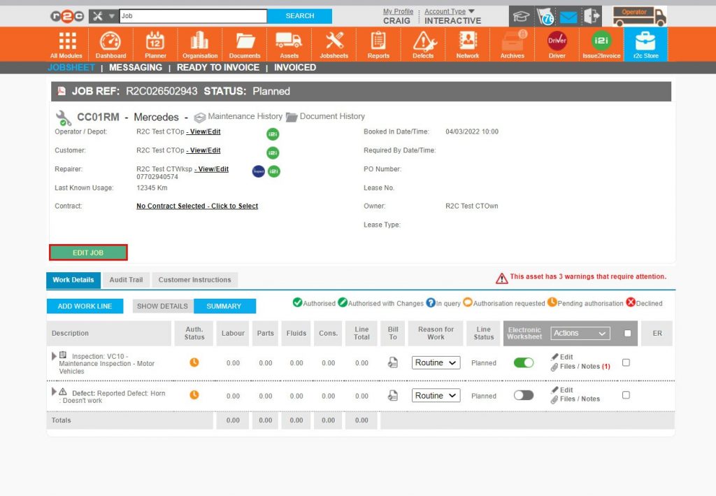 Step 1 – To change a ‘Booked in Date/Time’ first click EDIT JOB.