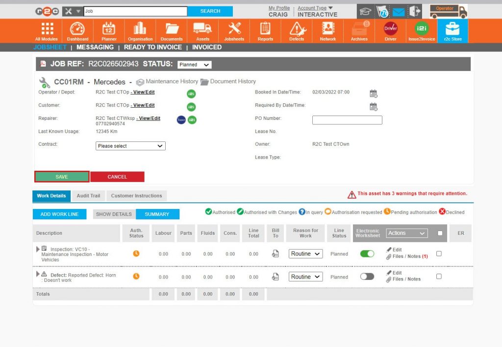 Step 4 – The booked in date and time have now changed, click SAVE to confirm the action which will replicate through the system ensuring that all parties see the same ‘Booked in Date/Time’.