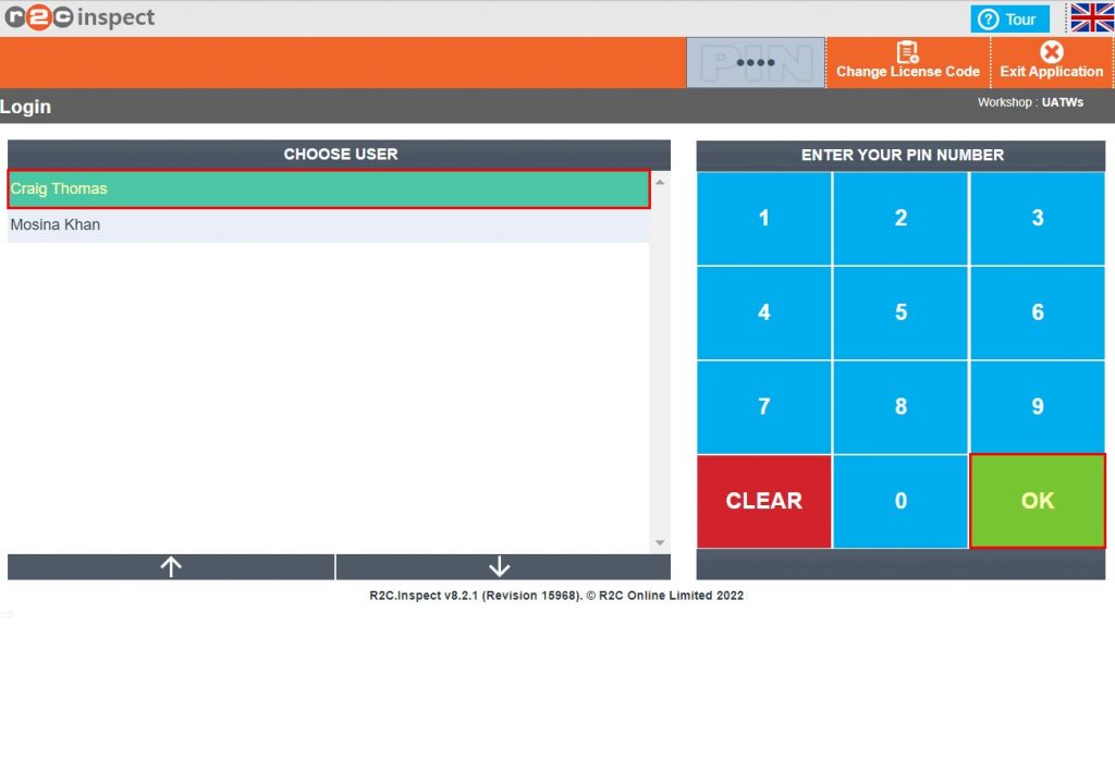 Step 2 – To login, select the correct username from the list on the left followed by the four-digit PIN before clicking OK.