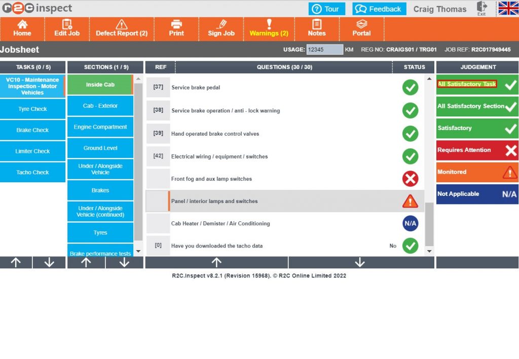 Step 5– The five different judgements can now be seen with the Defect and Monitored items also appearing in the Defect Report highlighted as (2).