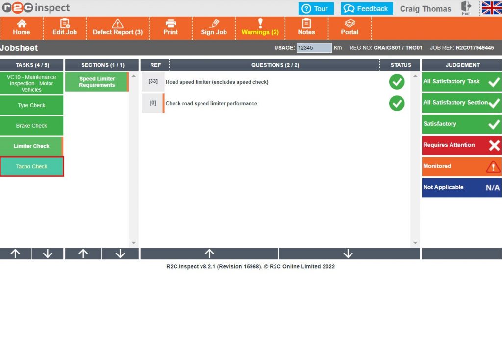 Step 7– The limiter checks are simple yes or no answers, Click the final spawned task, Tacho Check.