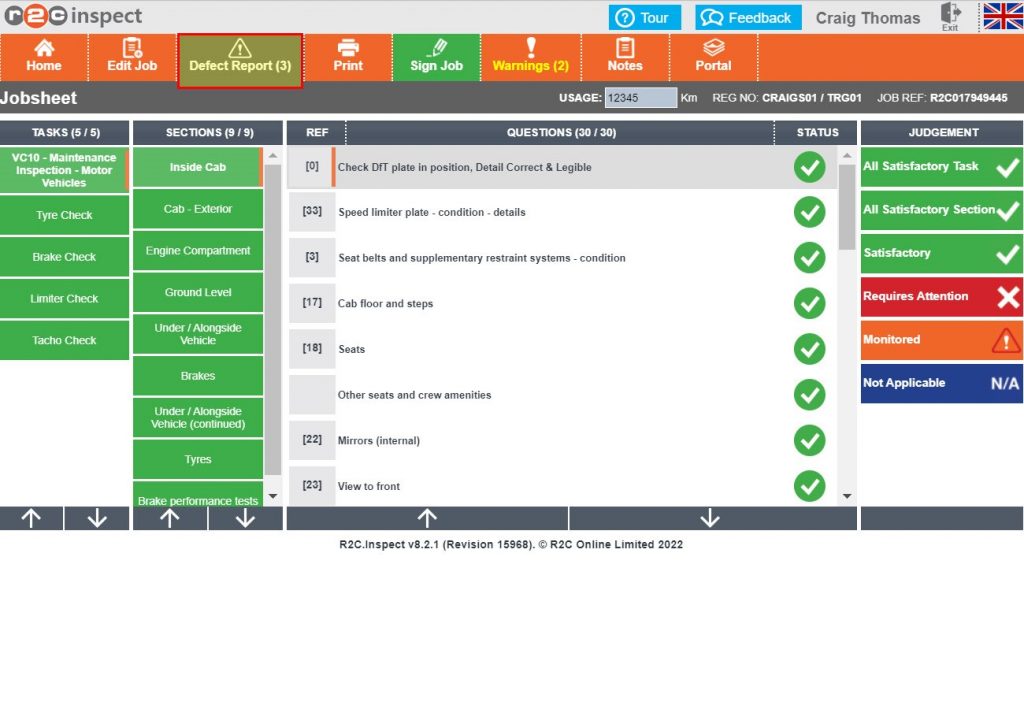 Step 1– The tasks are complete when they all turn green, the outstanding defects can now be dealt with. Click Defect Report.