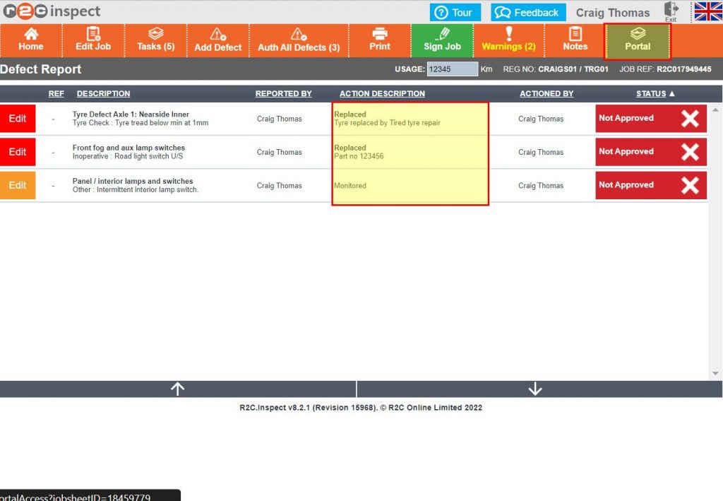 Step 4– The defect report isn’t complete until all the defects have an action against them, even if the action states ‘No Action Taken’. Lastly attachments can be made by clicking Portal.