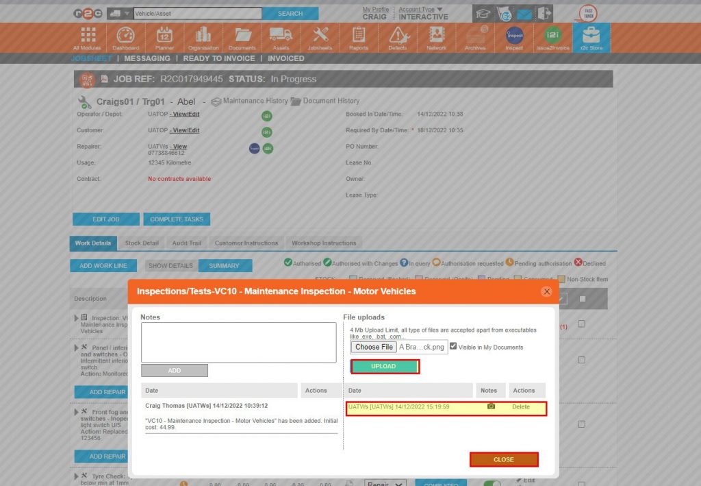 Step 5– Once the file has been selected or the photo taken, ensure the UPLOAD button is Clicked and the file appears under the grey line. Existingattachments will show the camera icon for you to click and preview .
