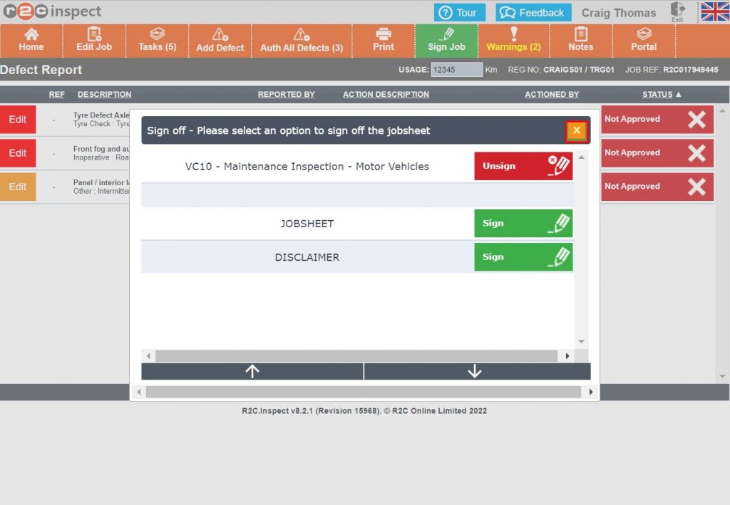 Step 5 – The technician’s responsibility on this job is now complete so this popup can be closed and the Home button selected in order to start the next job.