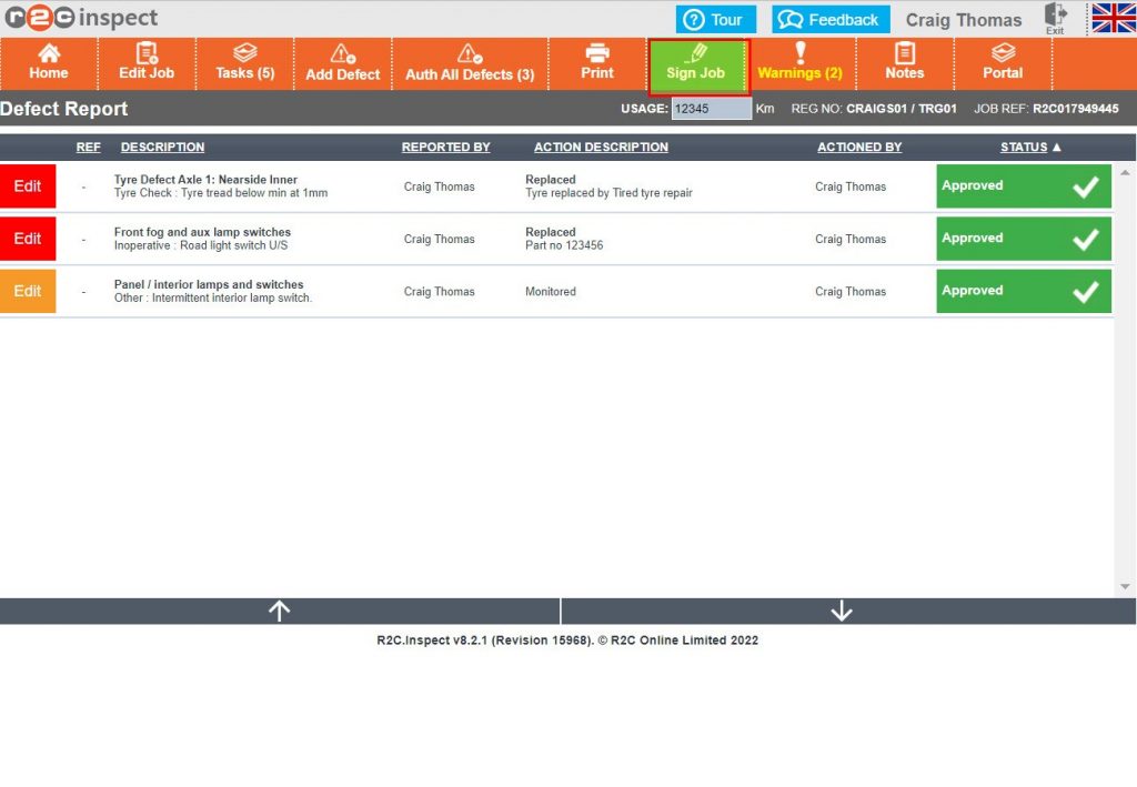 Step 3 – As a rule of thumb, the foreman should check, outstanding Warnings, all Tasks are green, all defects have been actioned and by whom and all attachments are present if applicable.