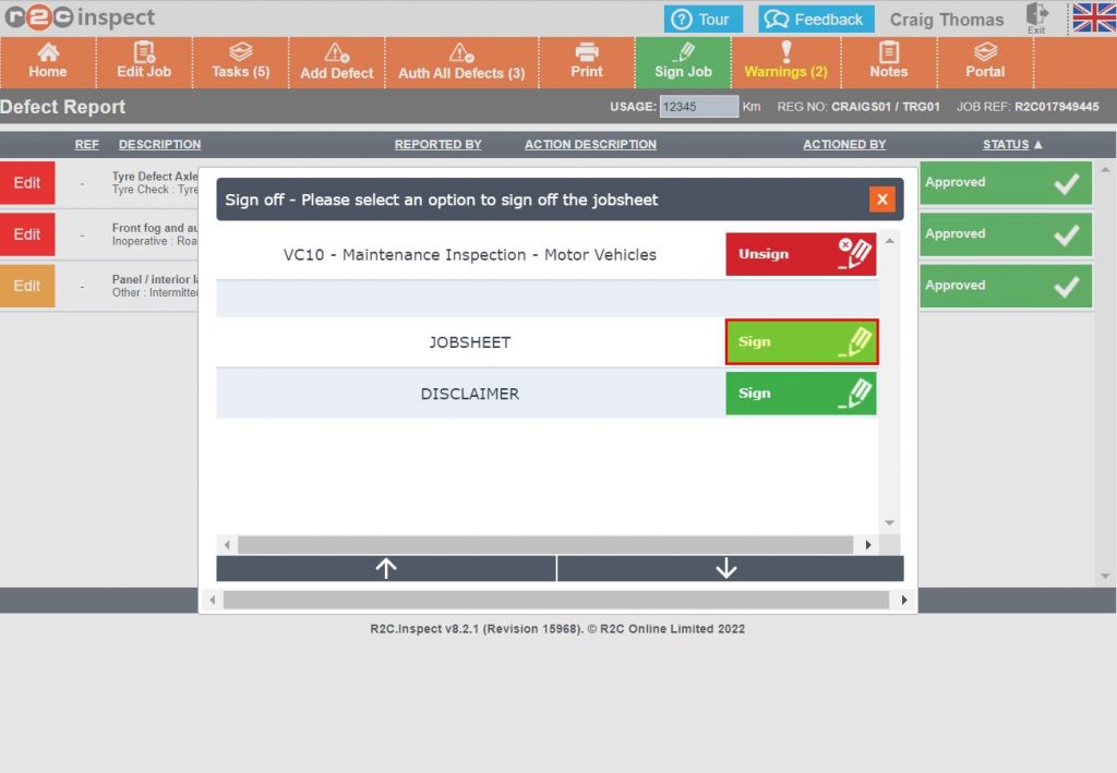 Step 4 – The foreman can now sign the jobsheet as complete.