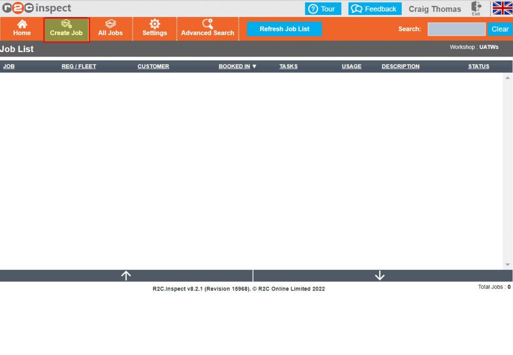 Step 1 – From the Home page in inspect, Click Create Job.