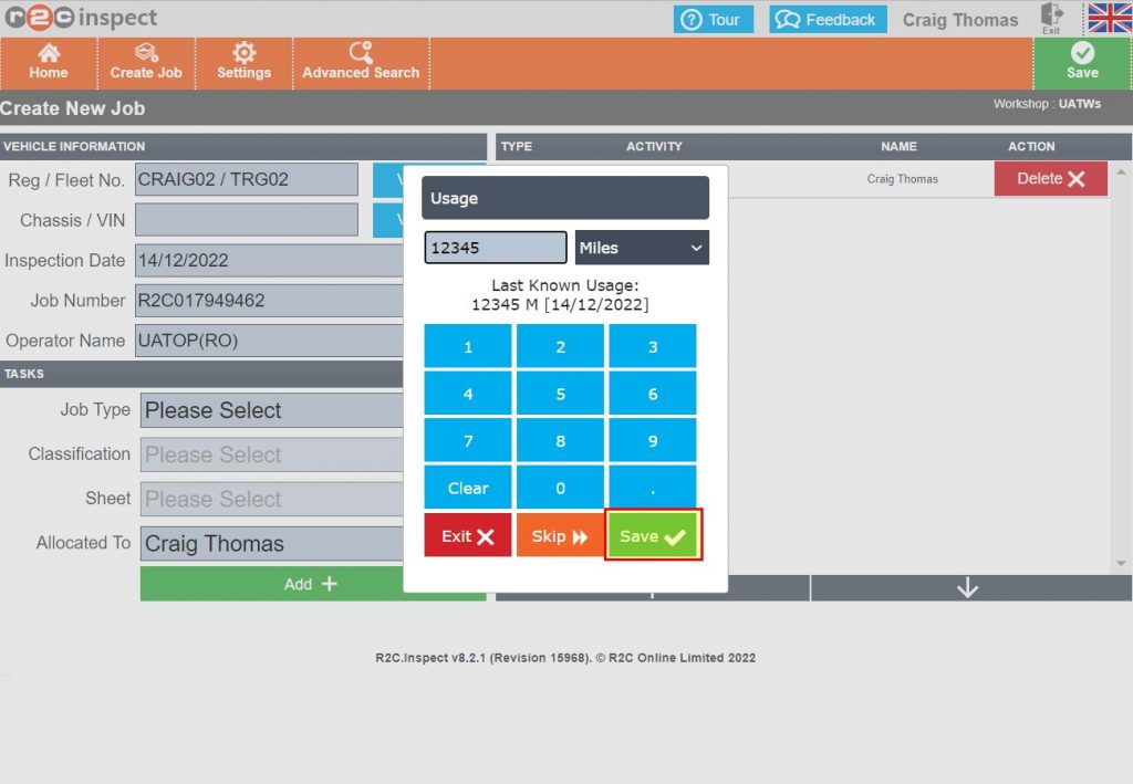Step 4 – The job will move to In Progress with the initial question of Usage. Click Save.