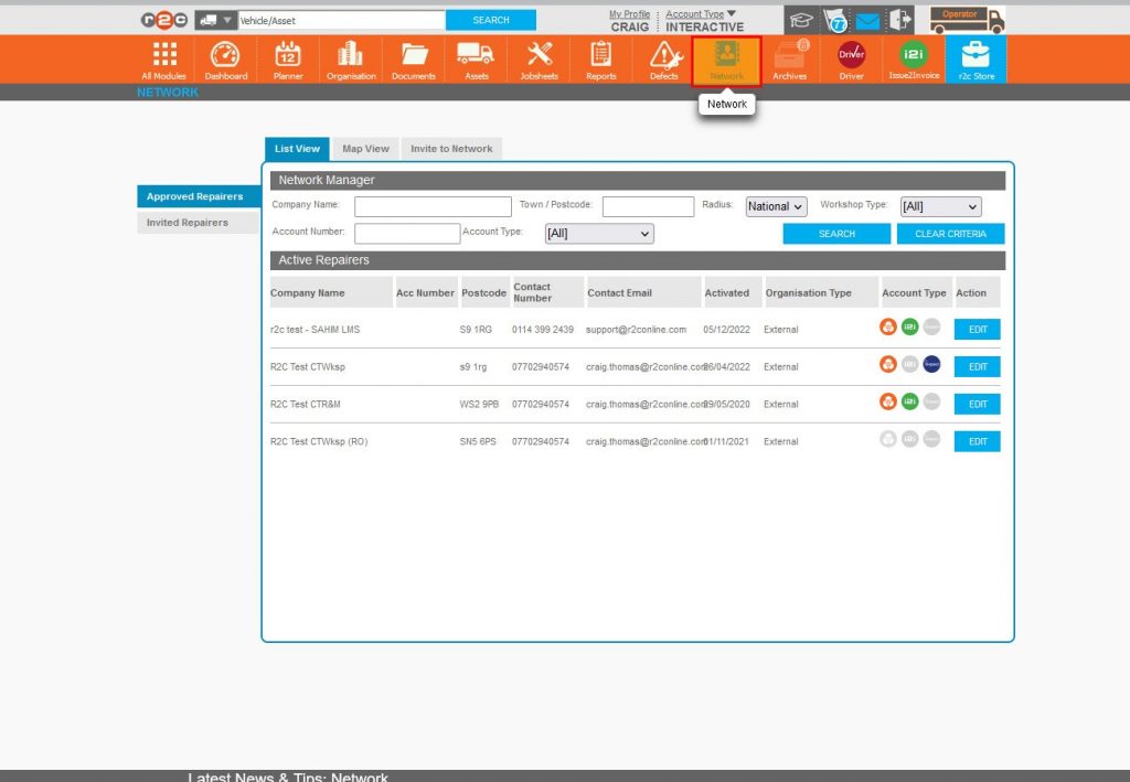 Step 1 – To view the list of approved repairers, Click Network.