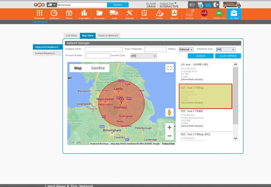 Step 3 – The Map View tab displays those approved repairers on the google maps interface, Click on a repairer to see their location.