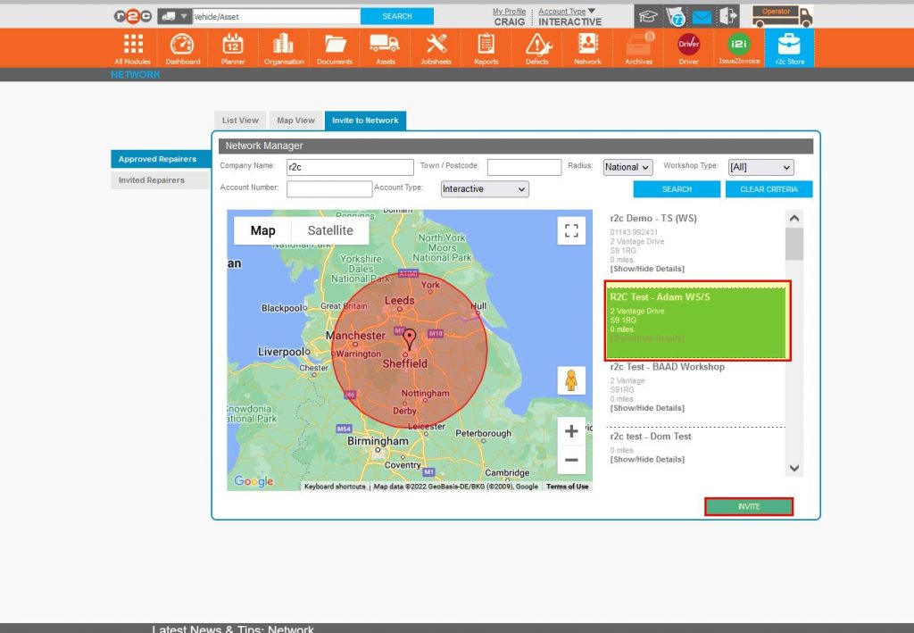Step 6 – Select the required repairer followed by INVITE