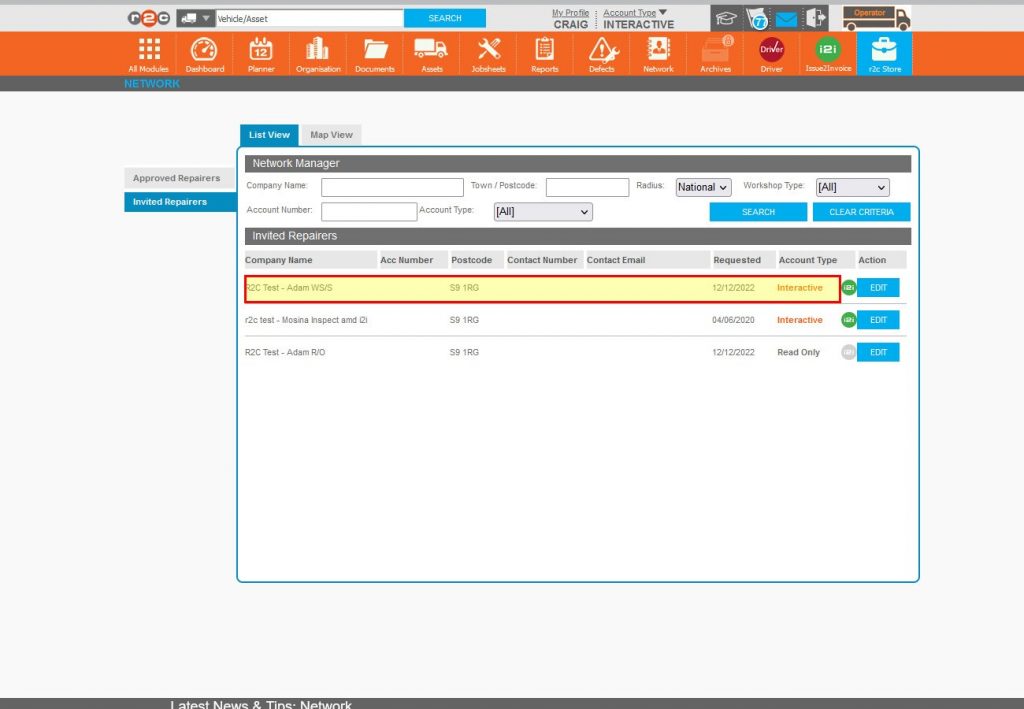 Step 8 – The invites will remain until accepted or rejected by the repairer. Once accepted the repairer will be visible in the approved list view.