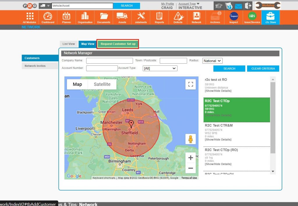 Step 3 – To add a new customer on r2c, Click Request Customer Set up.