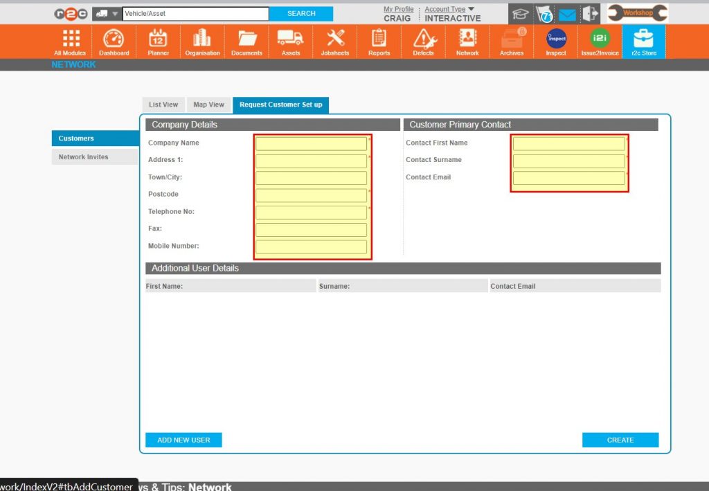 Step 4 – The customers company details and primary contact can now be entered.